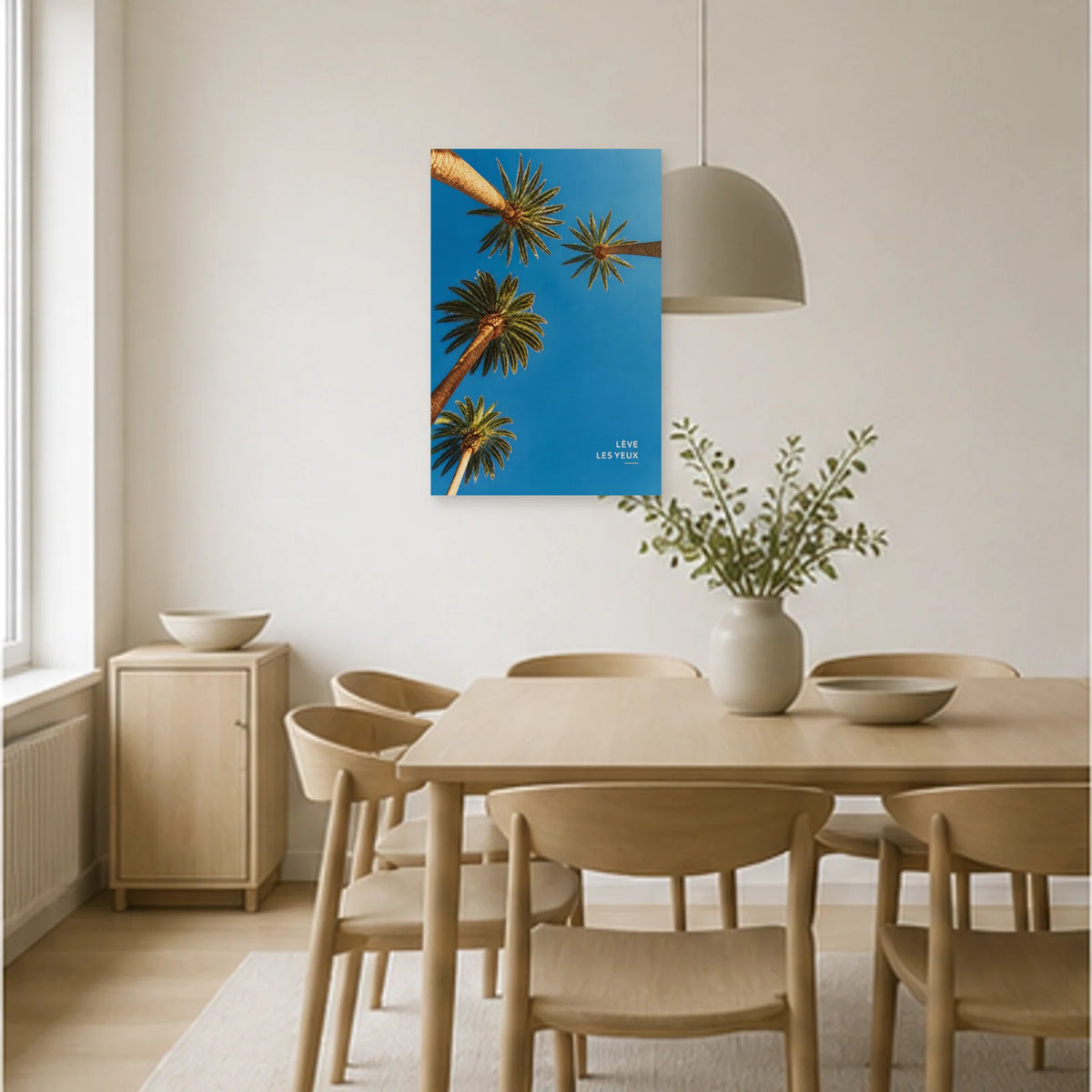 Affiche photo Palmiers vers le ciel - Lève les yeux dans une salle à manger - Art Virtuoso