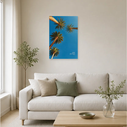 Affiche photo Palmiers vers le ciel - Lève les yeux dans un salon - Art Virtuoso
