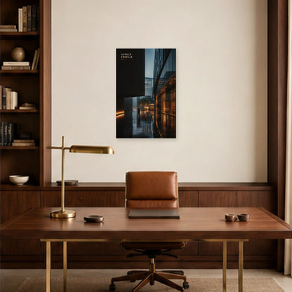 Affiche photo Passage urbain sous la pluie - La ville s’éveille dans un bureau - Art Virtuoso