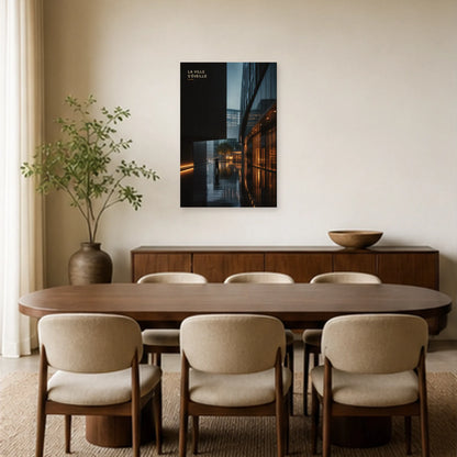 Affiche photo Passage urbain sous la pluie - La ville s’éveille dans une salle à manger - Art Virtuoso