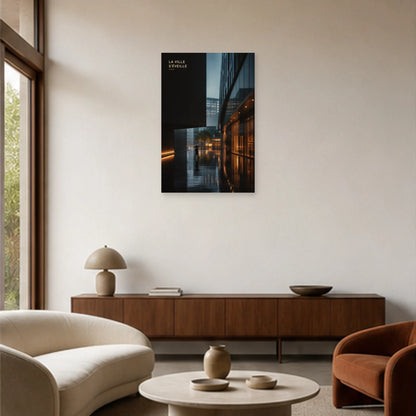Affiche photo Passage urbain sous la pluie - La ville s’éveille dans un salon - Art Virtuoso