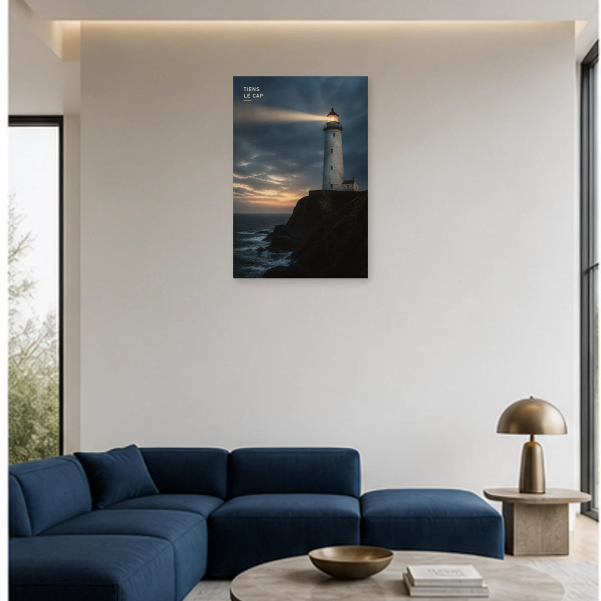 Affiche photo Phare sur la falaise - Tiens le cap dans un salon - Art Virtuoso