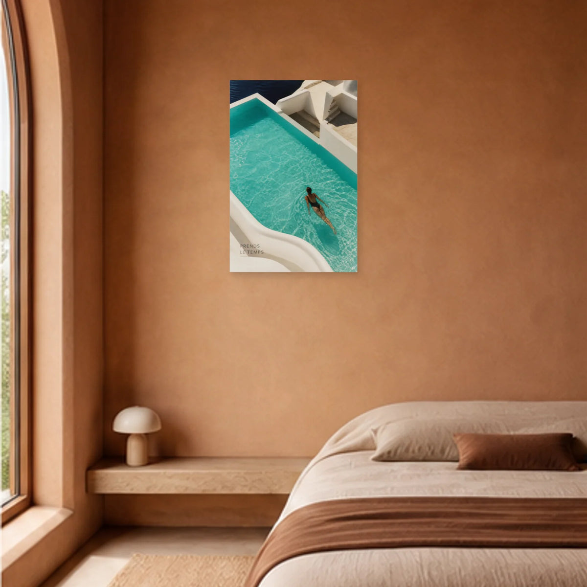 Affiche photo Piscine méditerranéenne - Prends le temps dans une chambre - Art Virtuoso