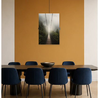 Affiche photo Pont suspendu dans la brume - Ose le passage dans une salle à manger - Art Virtuoso