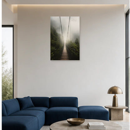 Affiche photo Pont suspendu dans la brume - Ose le passage dans un salon - Art Virtuoso