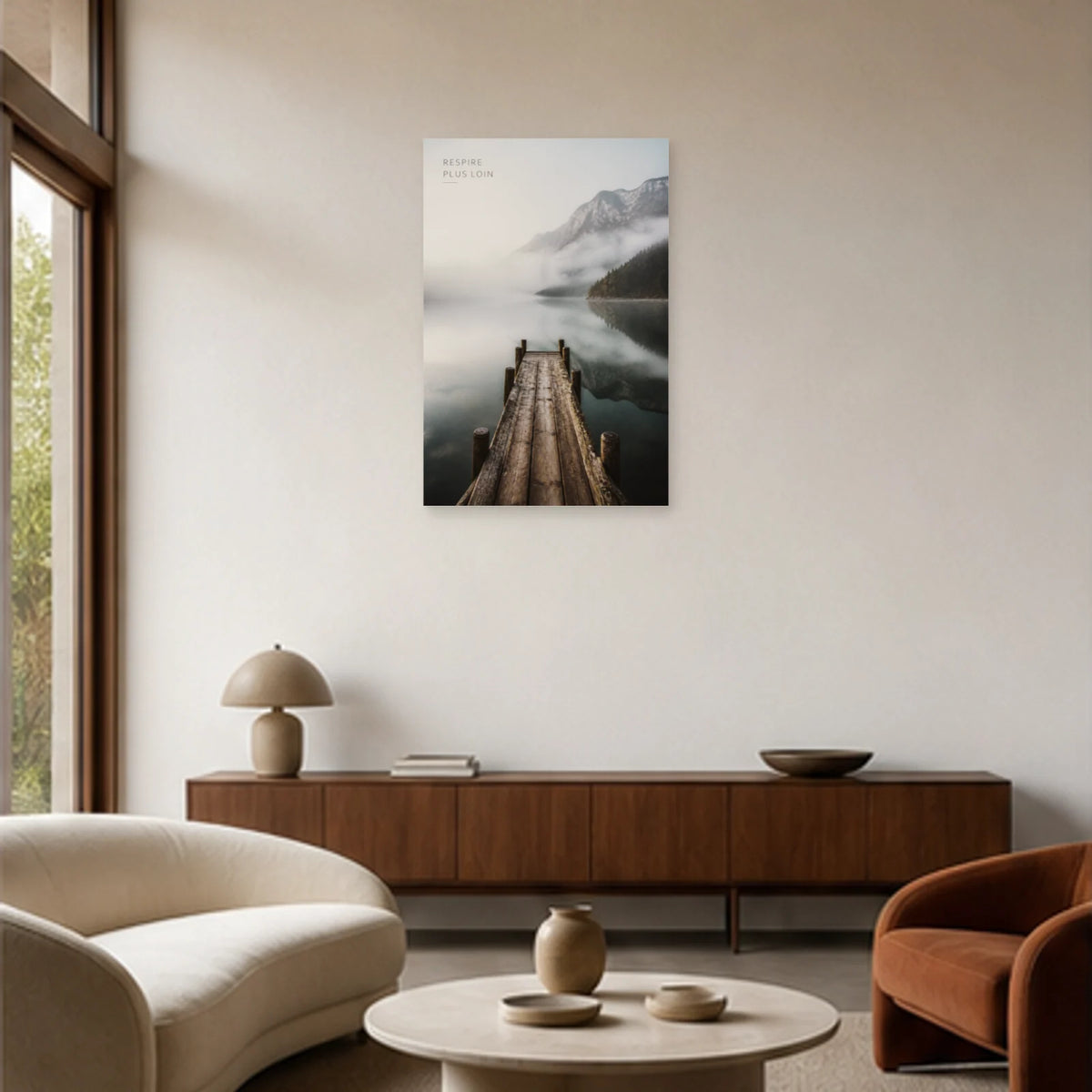 Affiche photo Ponton dans la brume - Respire plus loin dans un salon - Art Virtuoso