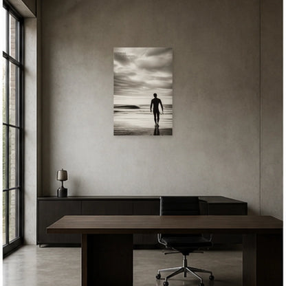 Affiche photo Surf en noir et blanc - Entre deux vagues dans un bureau - Art Virtuoso