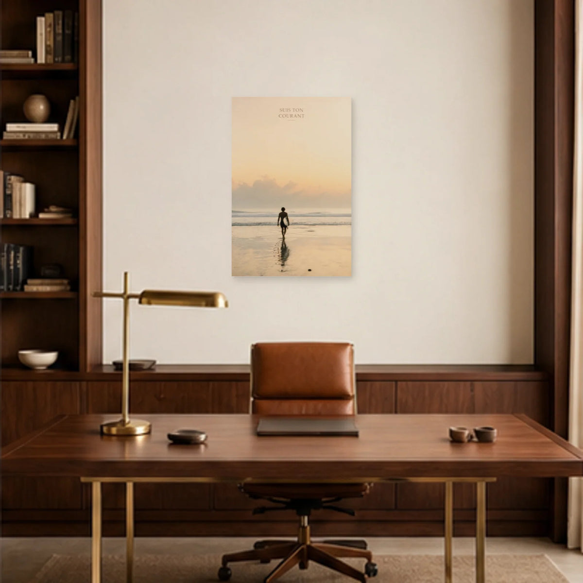 Affiche photo Surfeur à l’aube - Suis ton courant dans un bureau - Art Virtuoso