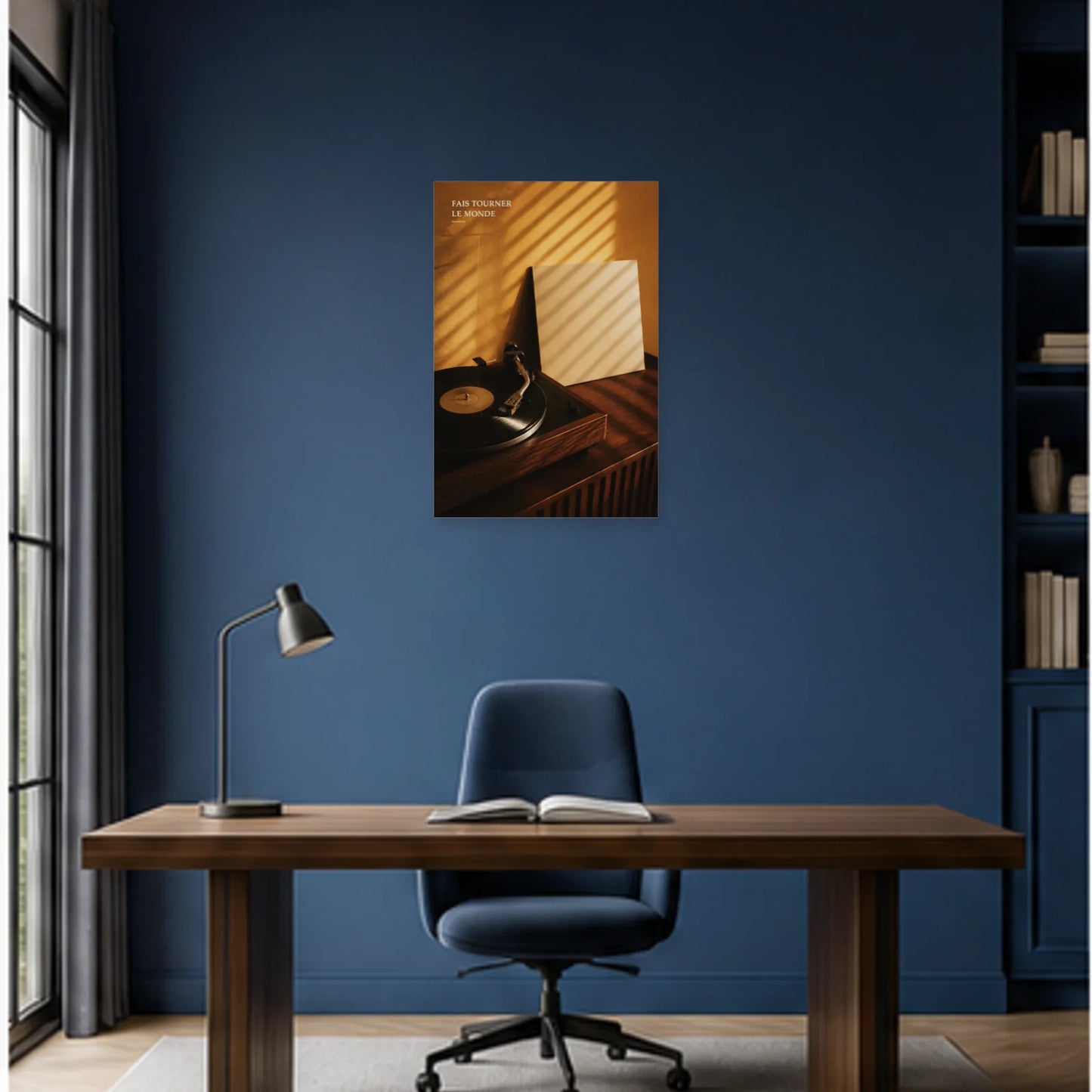 Affiche photo Vinyle dans la lumière - Fais tourner le monde dans un bureau - Art Virtuoso