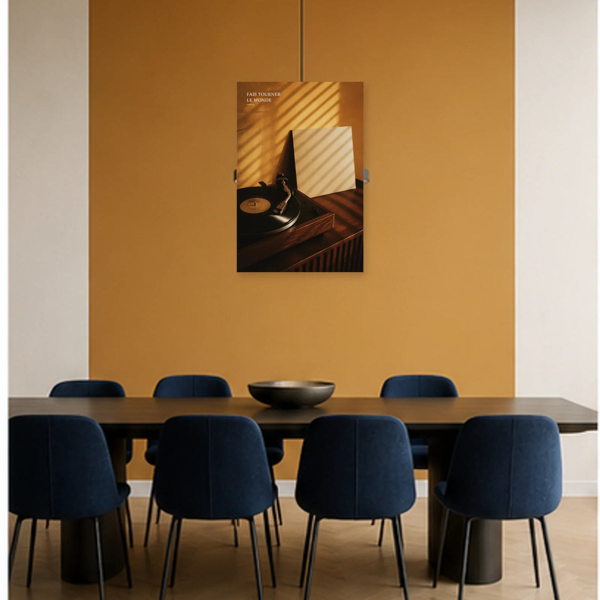 Affiche photo Vinyle dans la lumière - Fais tourner le monde dans une salle à manger - Art Virtuoso