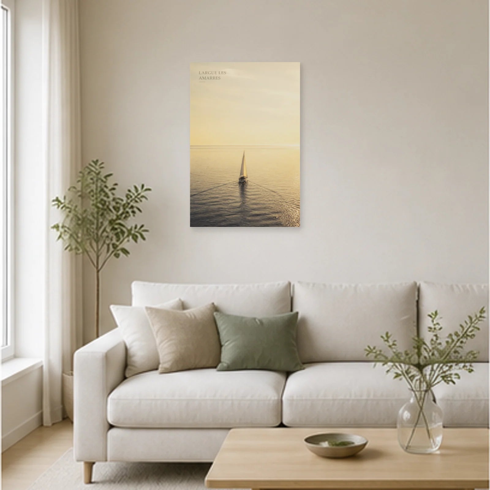 Affiche photo Voilier vers l’horizon - Largue les amarres dans un salon - Art Virtuoso
