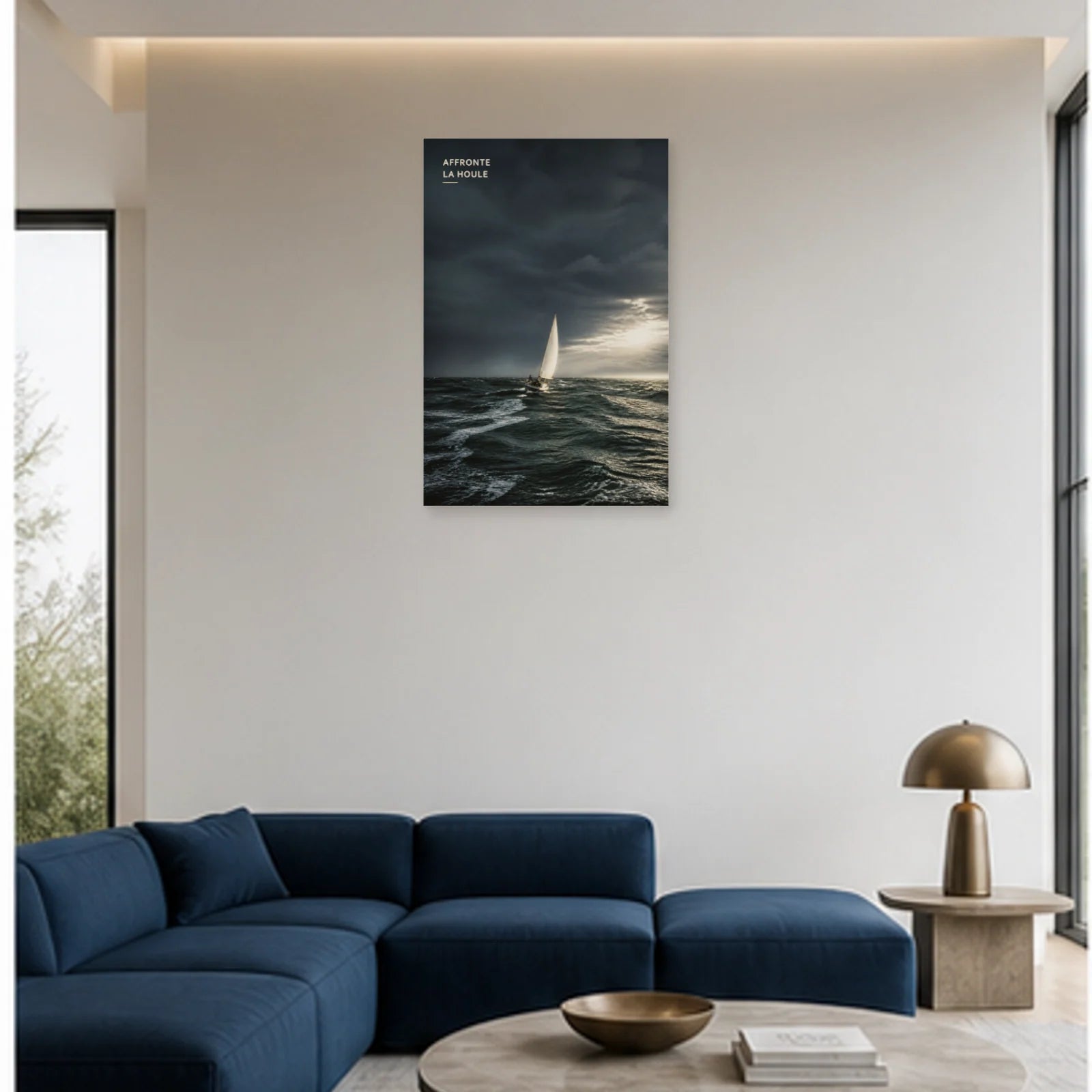 Affiche photo Voilier dans la tempête - Affronte la houle dans un salon - Art Virtuoso