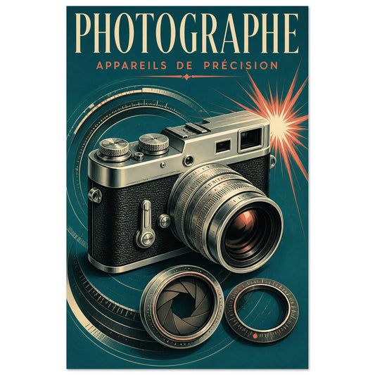 Affiche Photographe – Appareils de Précision, lithographie contemporaine verticale, format 30 × 45 cm