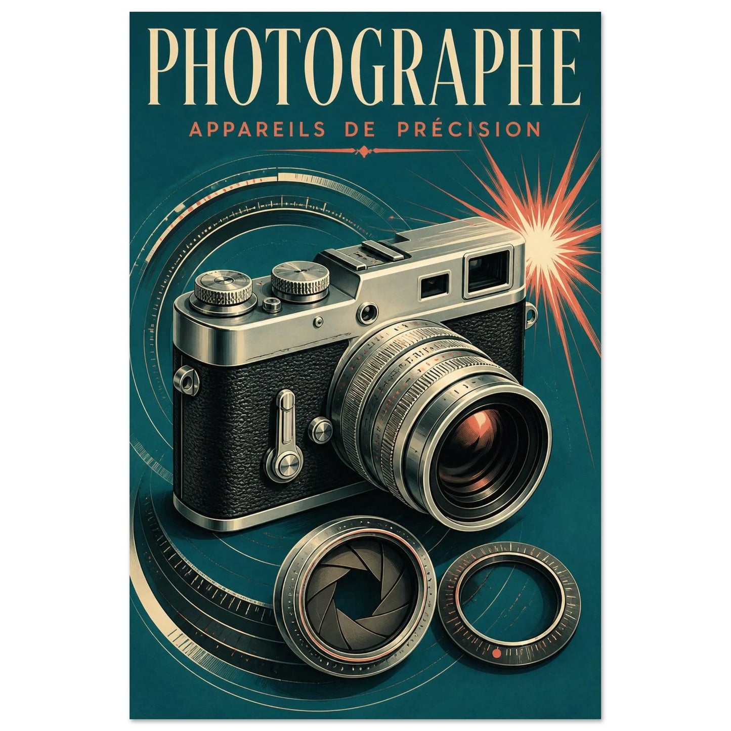Affiche Photographe – Appareils de Précision, lithographie contemporaine verticale, format 40 × 60 cm