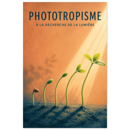 Affiche Phototropisme – À la Recherche de la Lumière, illustration éditoriale verticale, format 40 × 60 cm