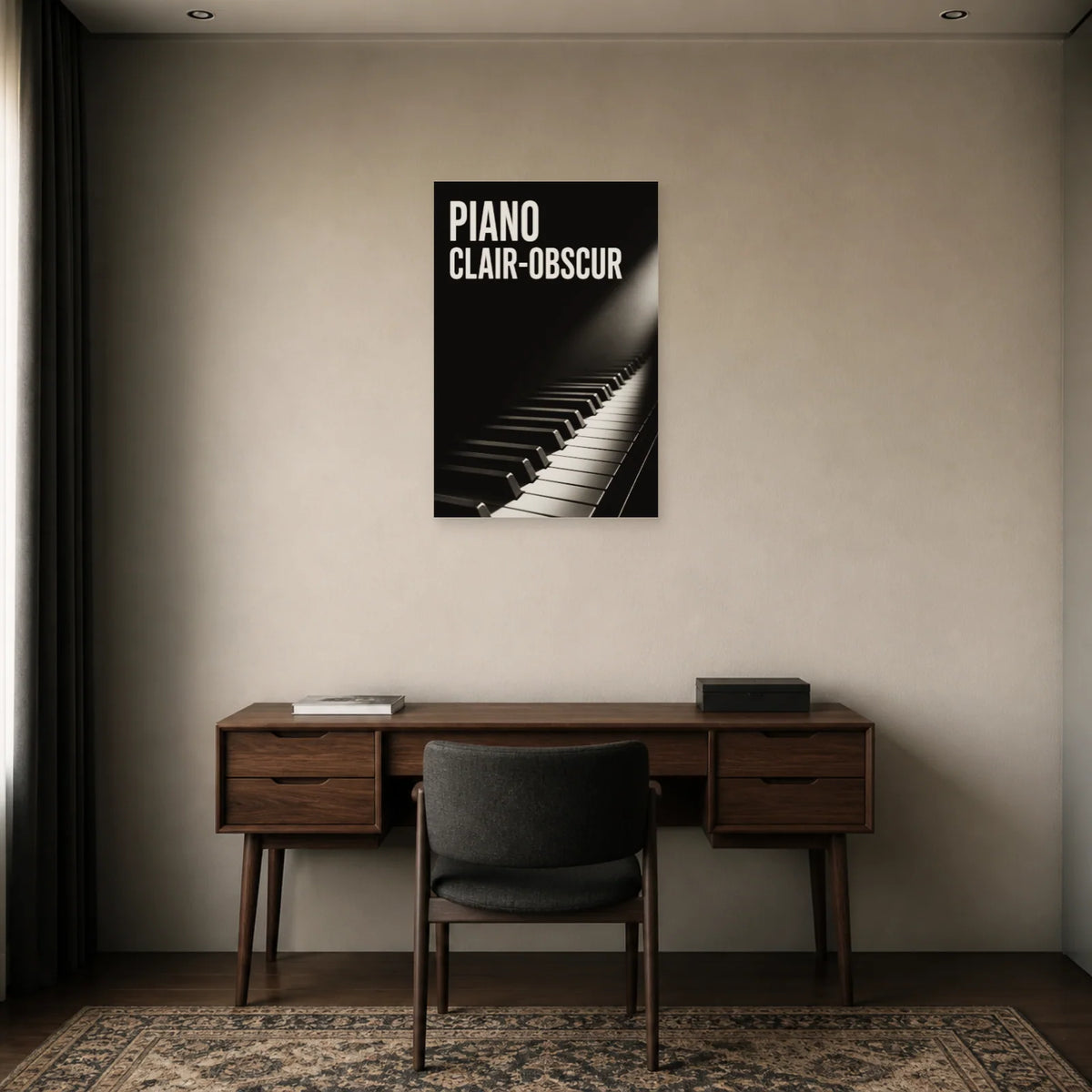 Affiche Piano - Clair-obscur dans un bureau - Art Virtuoso