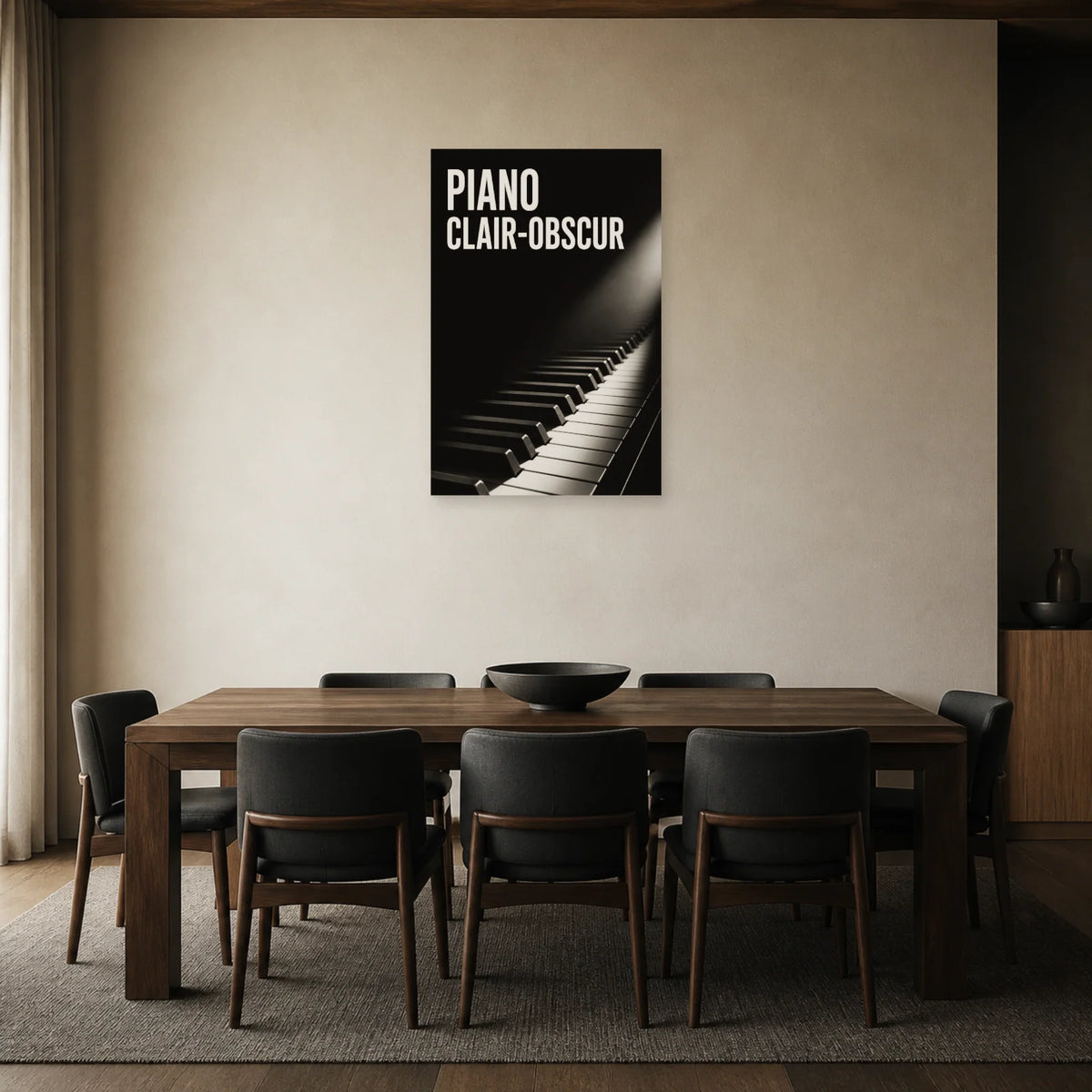 Affiche Piano - Clair-obscur dans une salle à manger - Art Virtuoso