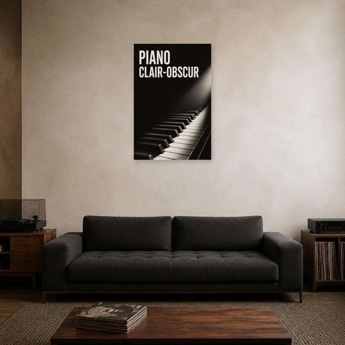 Affiche Piano - Clair-obscur dans un salon - Art Virtuoso