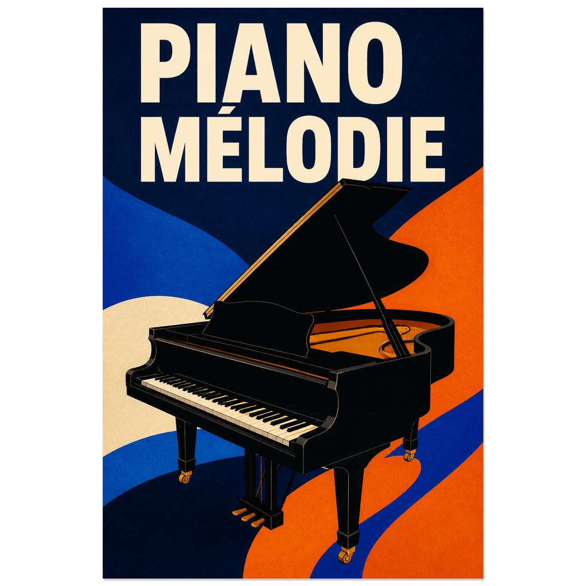 Affiche Piano moderne - Melodie, illustration editoriale contemporaine verticale, format 30 × 45 cm