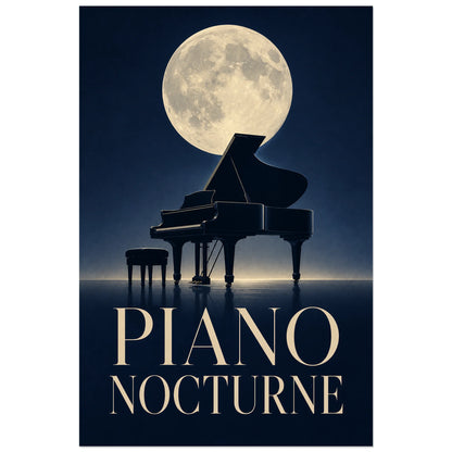 Affiche Piano – Nocturne, illustration nocturne minimaliste et réaliste verticale, format 60 × 90 cm