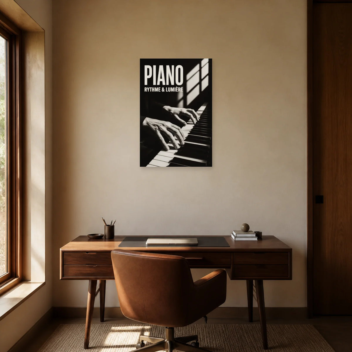 Affiche Piano – Rythme & Lumière dans un bureau - Art Virtuoso