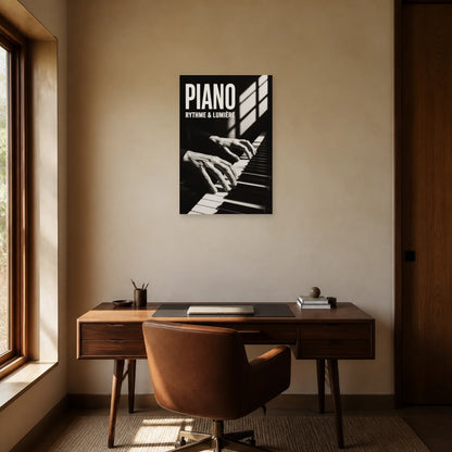 Affiche Piano – Rythme & Lumière dans un bureau - Art Virtuoso