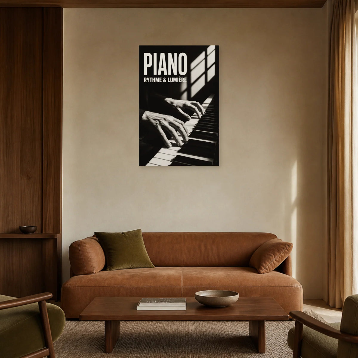 Affiche Piano – Rythme & Lumière dans un salon - Art Virtuoso