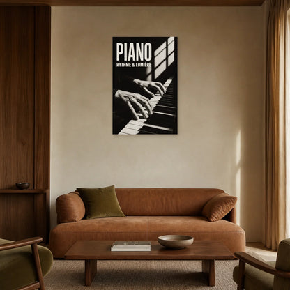 Affiche Piano – Rythme & Lumière dans un salon - Art Virtuoso