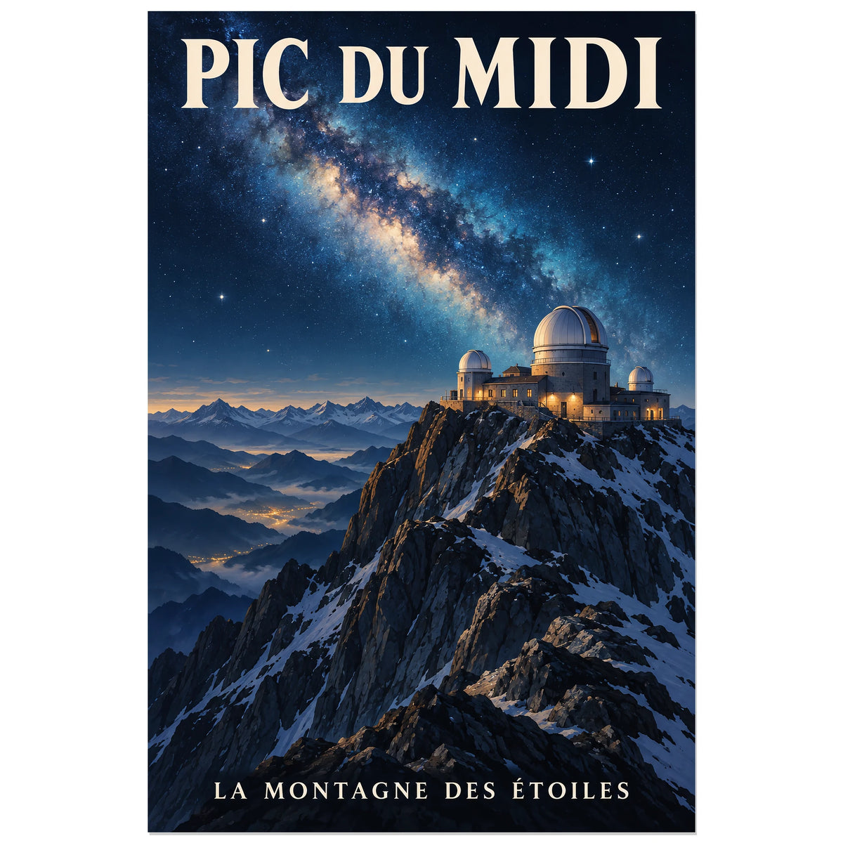 Affiche Pic du Midi – Observatoire, illustration réaliste / affiche touristique verticale, format 40 × 60 cm