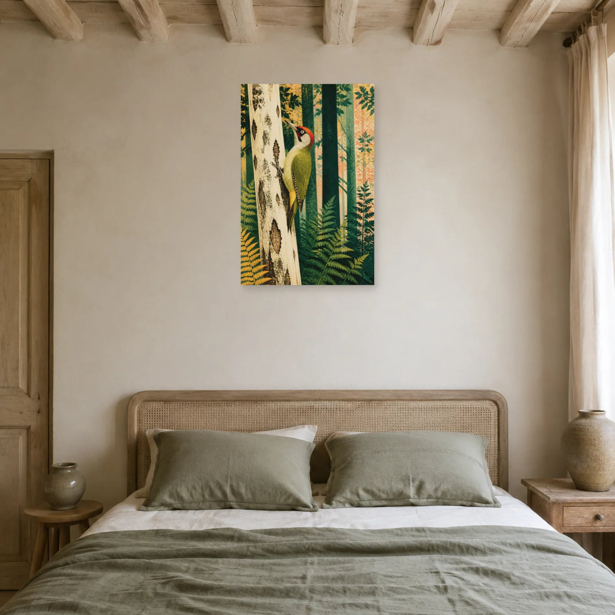 Affiche Pic vert dans la forêt dans une chambre - Art Virtuoso