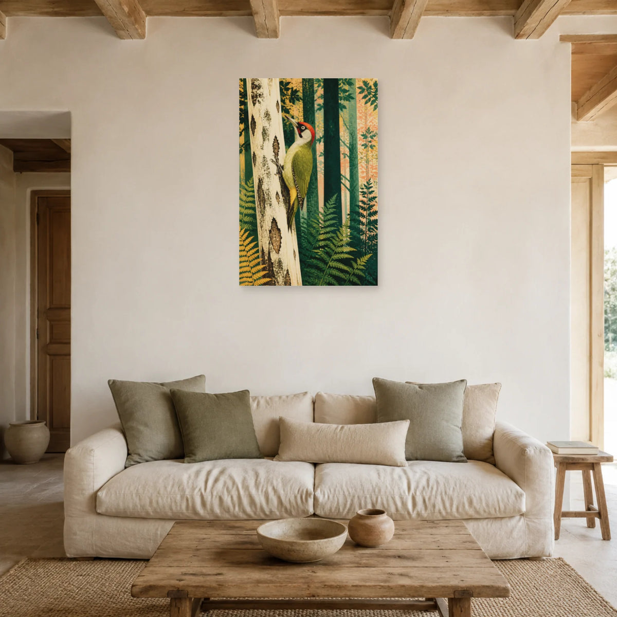 Affiche Pic vert dans la forêt dans un salon - Art Virtuoso