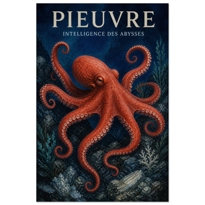Affiche Pieuvre – Intelligence des Abysses, gouache contemporaine verticale, format 30 × 45 cm
