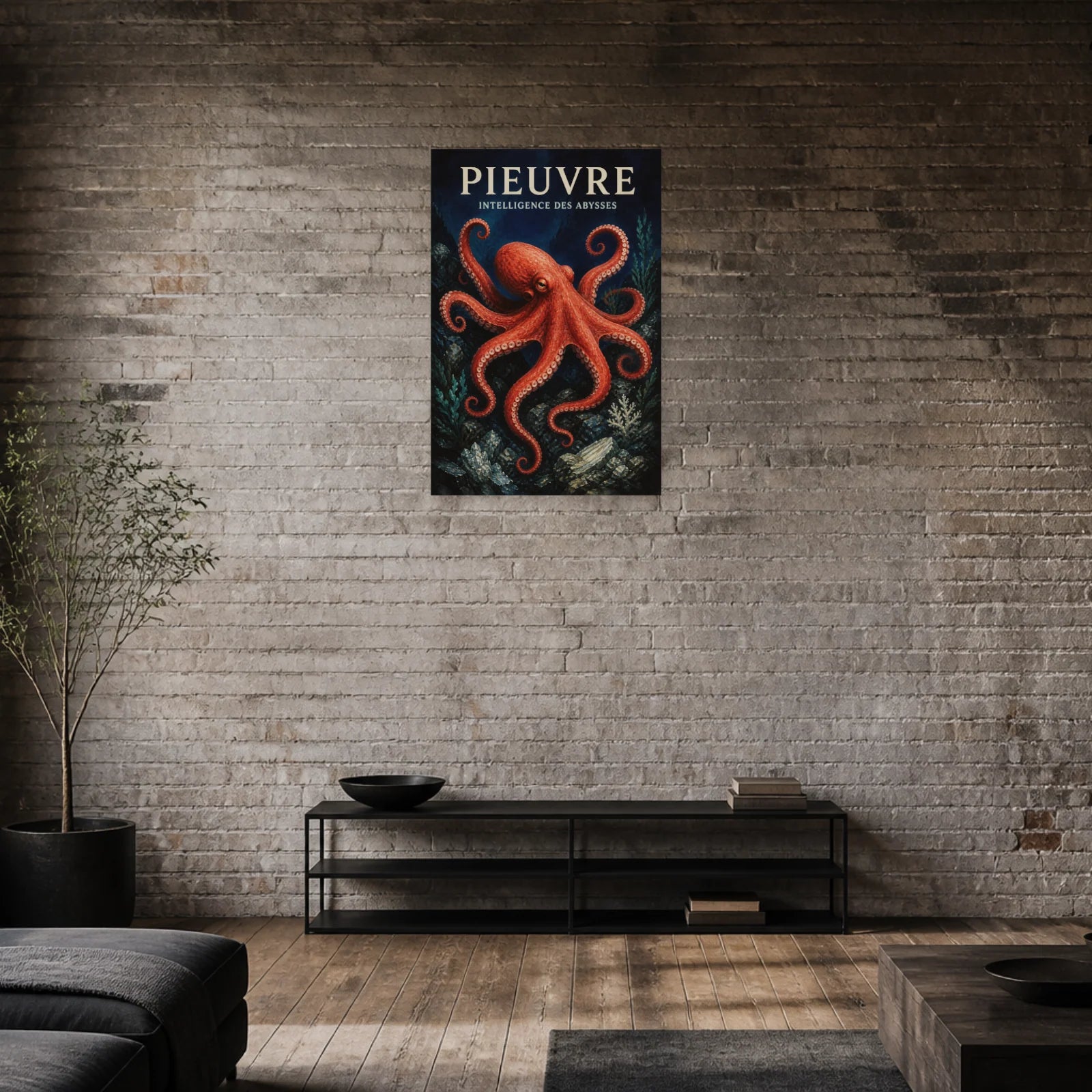 Affiche Pieuvre – Intelligence des Abysses dans une salle à manger - Art Virtuoso