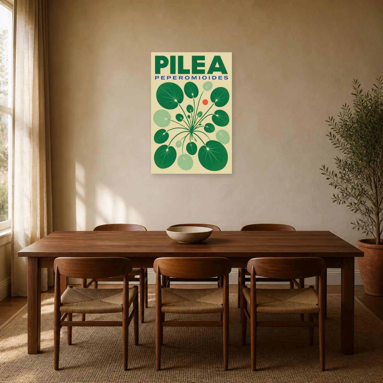 Affiche Pilea – Peperomioides dans une salle à manger - Art Virtuoso