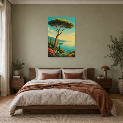 Affiche Pin parasol – Riviera vintage dans une chambre - Art Virtuoso