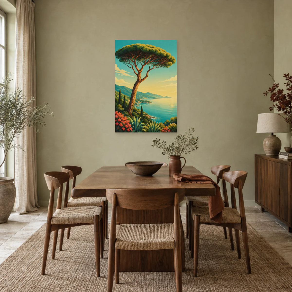 Affiche Pin parasol – Riviera vintage dans une salle à manger - Art Virtuoso