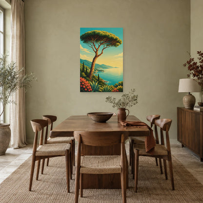 Affiche Pin parasol – Riviera vintage dans une salle à manger - Art Virtuoso