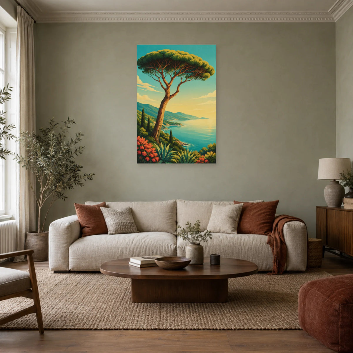 Affiche Pin parasol – Riviera vintage dans un salon - Art Virtuoso