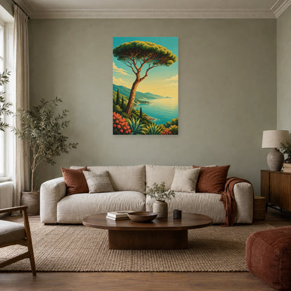 Affiche Pin parasol – Riviera vintage dans un salon - Art Virtuoso