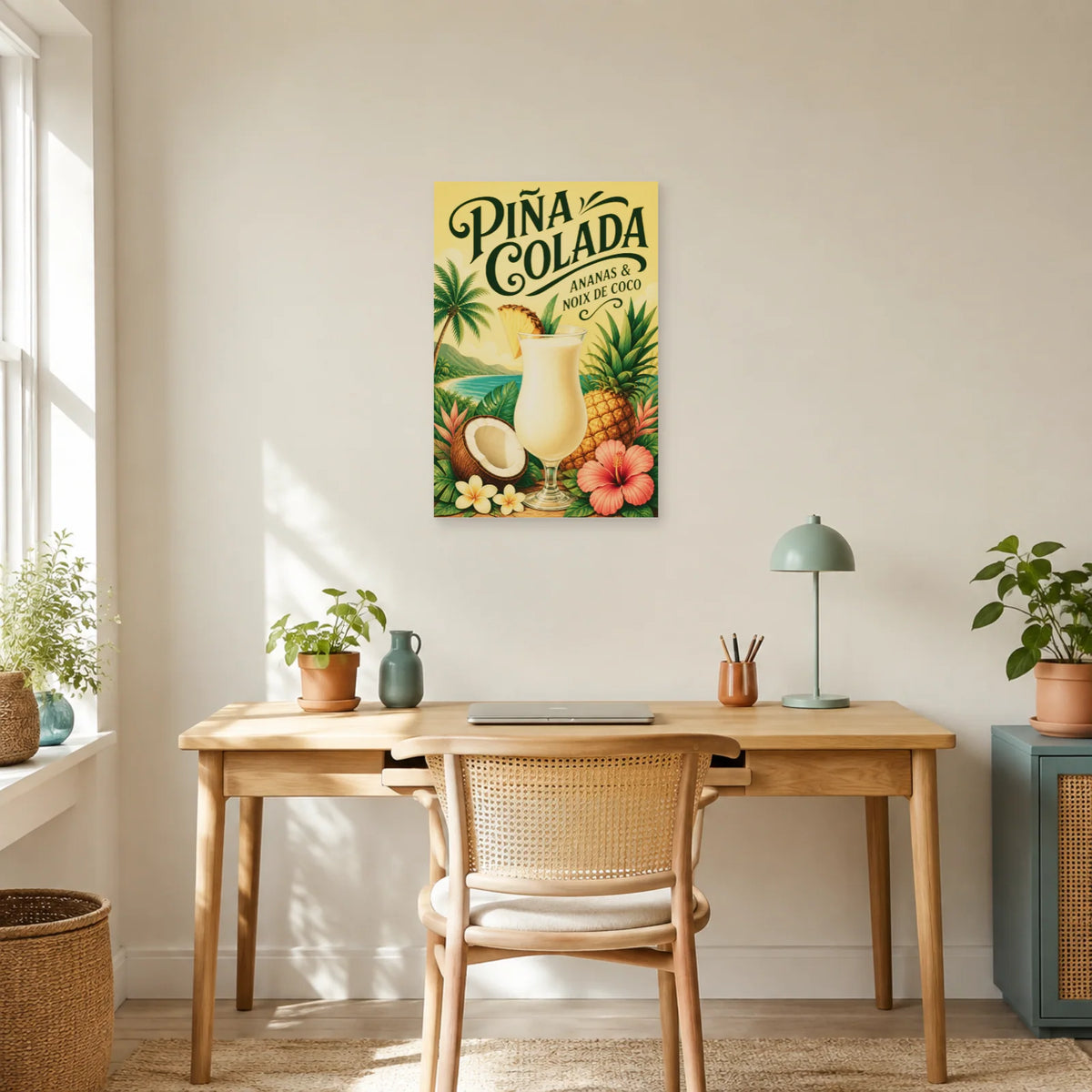 Affiche Piña colada, ananas et noix de coco dans un bureau - Art Virtuoso