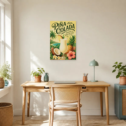 Affiche Piña colada, ananas et noix de coco dans un bureau - Art Virtuoso