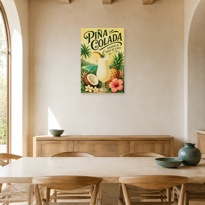 Affiche Piña colada, ananas et noix de coco dans une salle à manger - Art Virtuoso