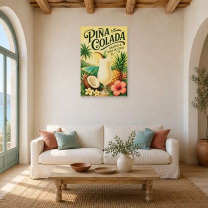 Affiche Piña colada, ananas et noix de coco dans un salon - Art Virtuoso