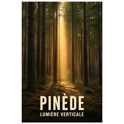 Affiche Pinède – Lumière Verticale, photographie de paysage lumineuse verticale, format 30 × 45 cm
