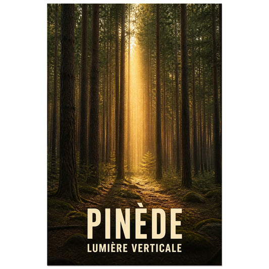 Affiche Pinède – Lumière Verticale, photographie de paysage lumineuse verticale, format 30 × 45 cm