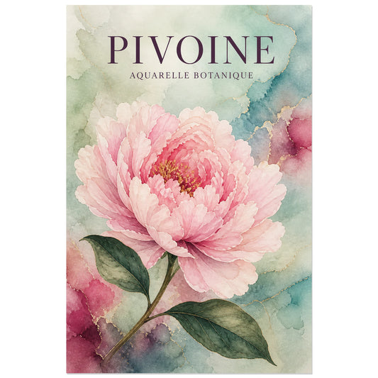 Affiche Pivoine – Aquarelle Botanique, aquarelle botanique contemporaine verticale, format 30 × 45 cm