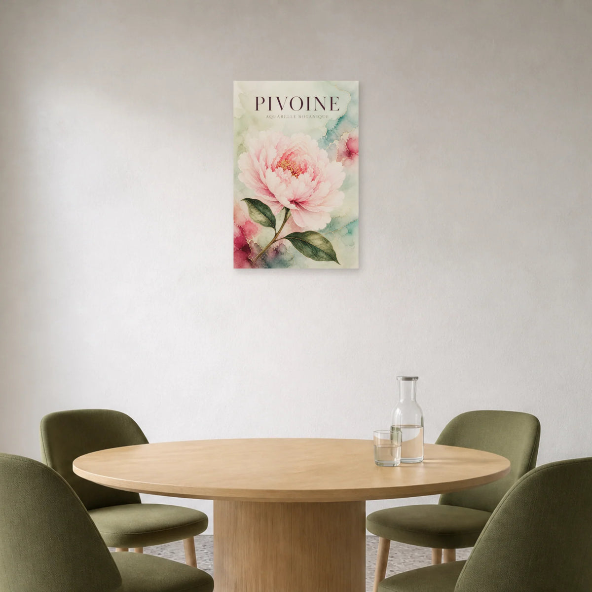 Affiche Pivoine – Aquarelle Botanique dans une salle à manger - Art Virtuoso