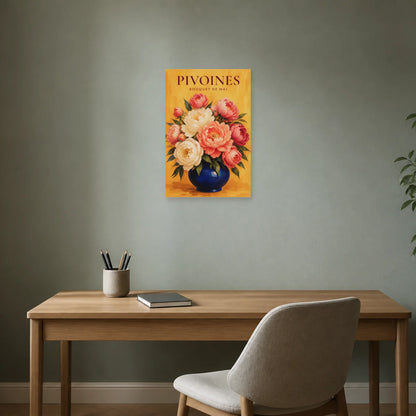 Affiche Pivoines – Bouquet de Mai dans un bureau - Art Virtuoso