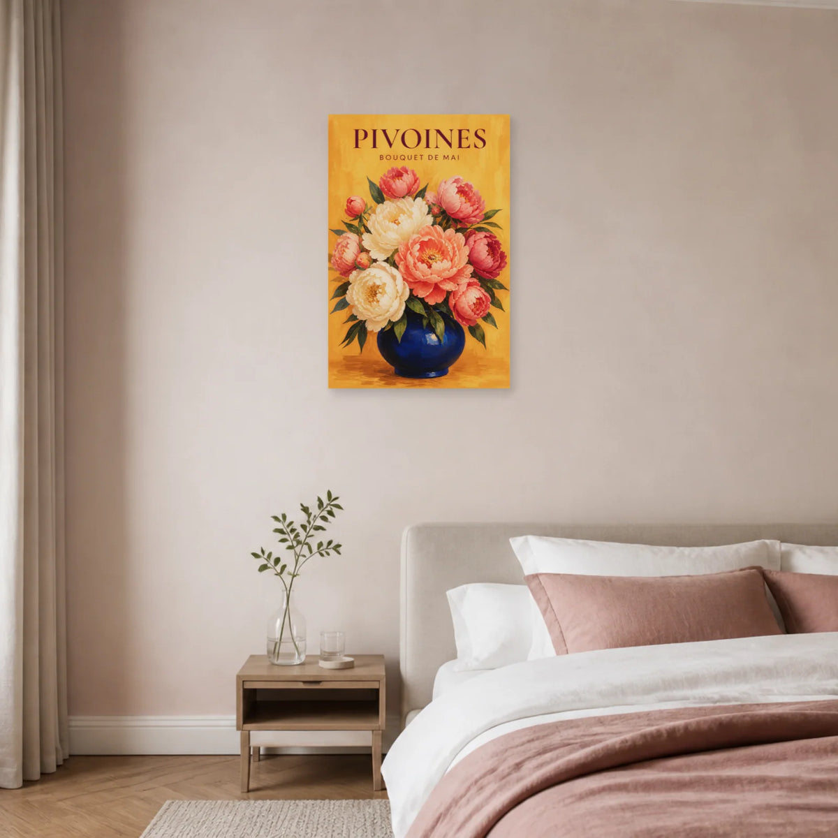 Affiche Pivoines – Bouquet de Mai dans une chambre - Art Virtuoso