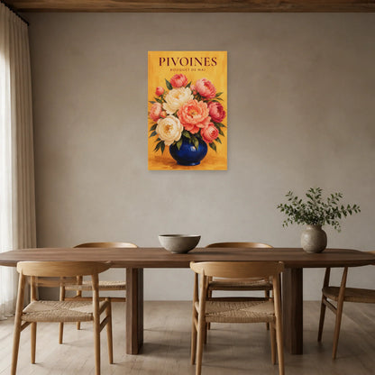 Affiche Pivoines – Bouquet de Mai dans une salle à manger - Art Virtuoso